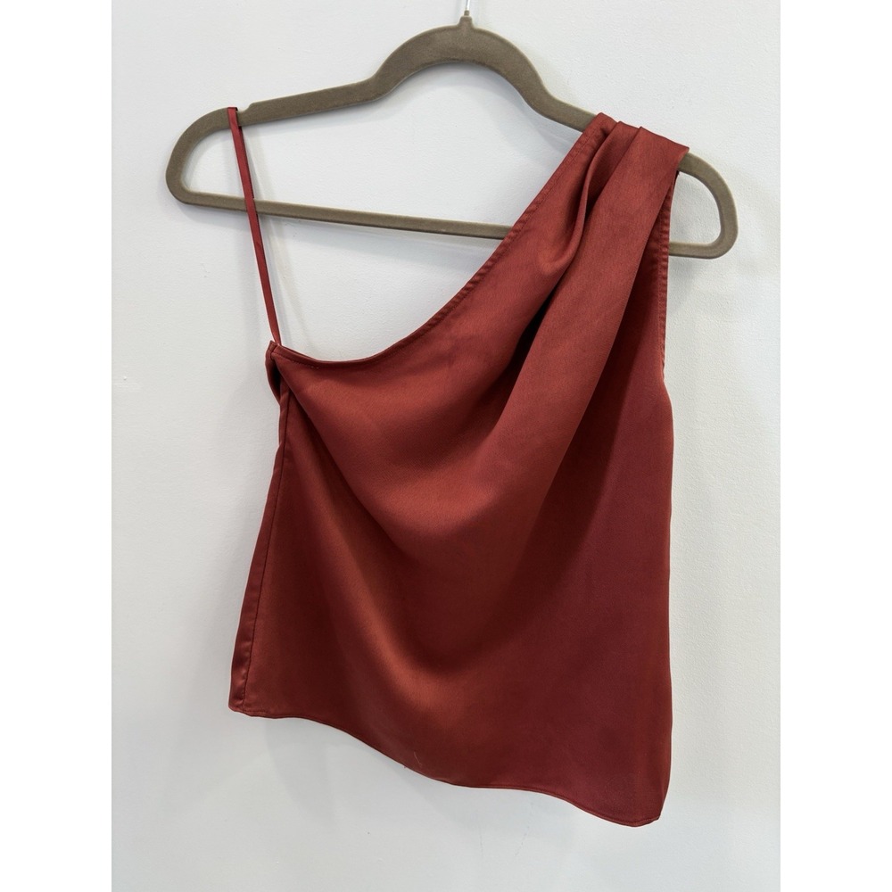 White House Black Market Red Satin One Shoulder Top Women's XS - Picture 4 of 9